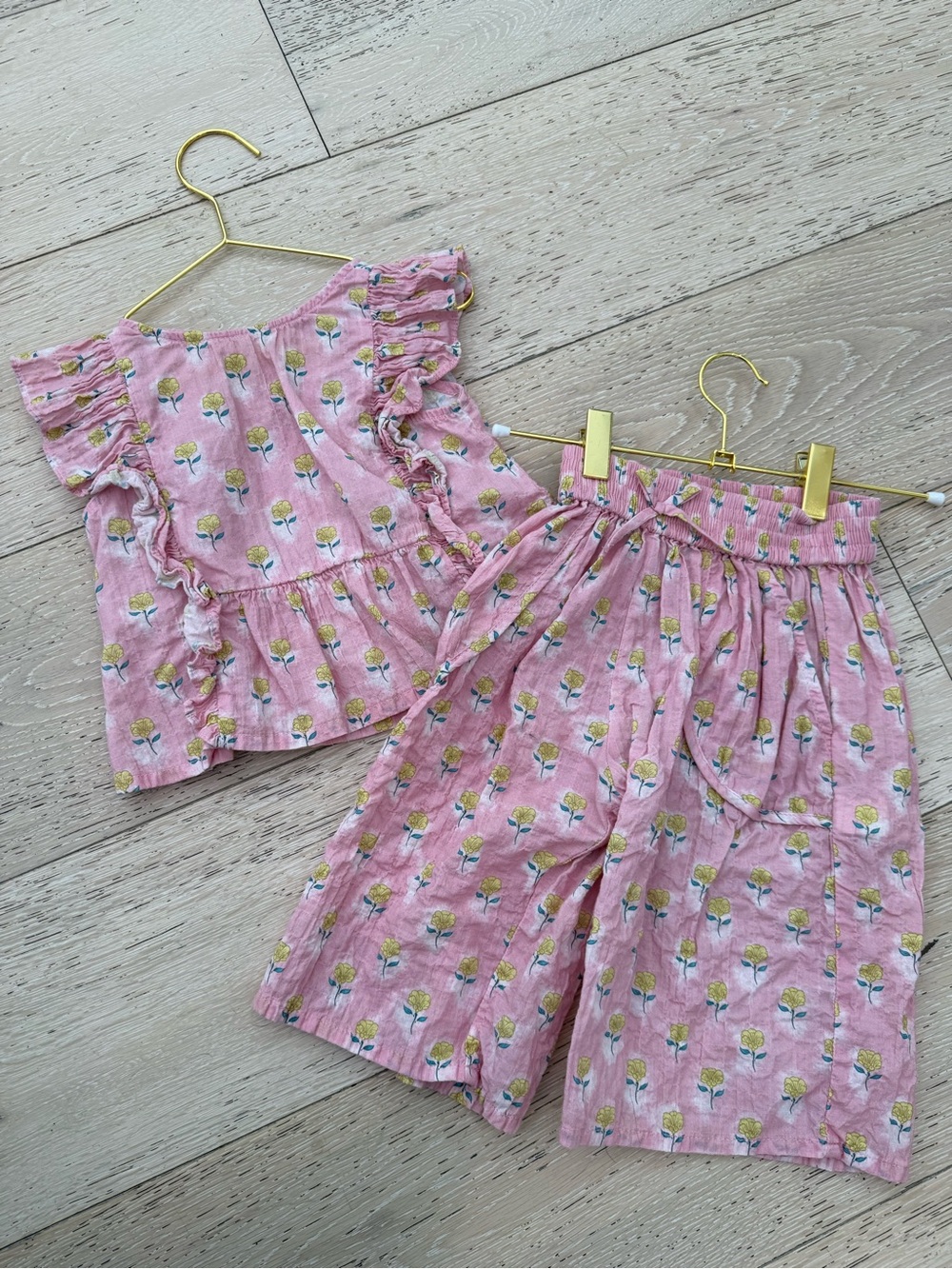 Zara Pink Floral Ruffle Sleeve Pajama Set